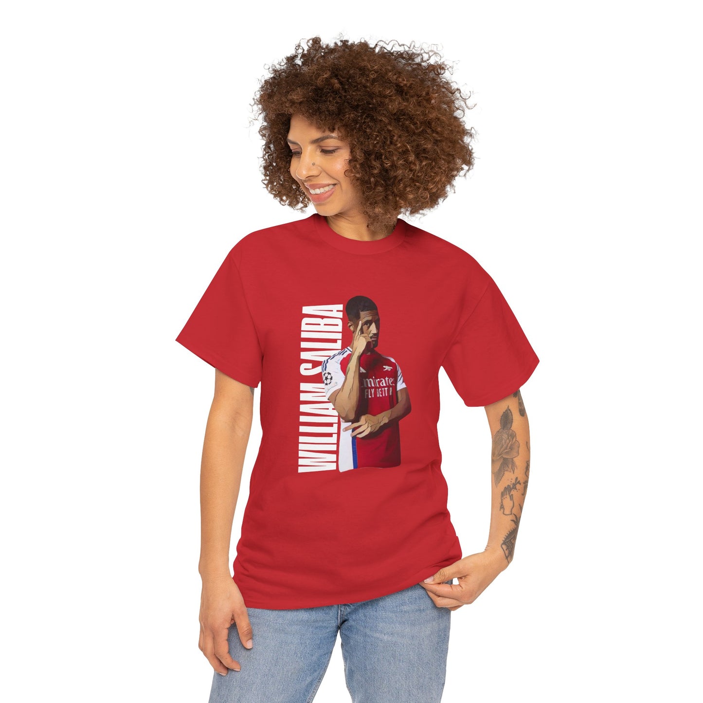 Exclusive Arsenal Fan William Saliba T-shirt with our unique © Design. Perfect gift for a Gooner, wearable Arsenal Art present showing your love for the Gunners. William Saliba | Arsenal Player William Saliba | William Saliba T-shirt | Saliba Arsenal | William Saliba Chant | Gunner T-shirt | Arsenal men's | Arsenal men's T-Shirt | Periodic Table | Arsenal Clothing | Gooner Fashion | Arsenal T-shirt | Arsenal Art | Gooner T-shirt | Gift for him | Gift for Her | Gift for Gooner | Present for Gooner