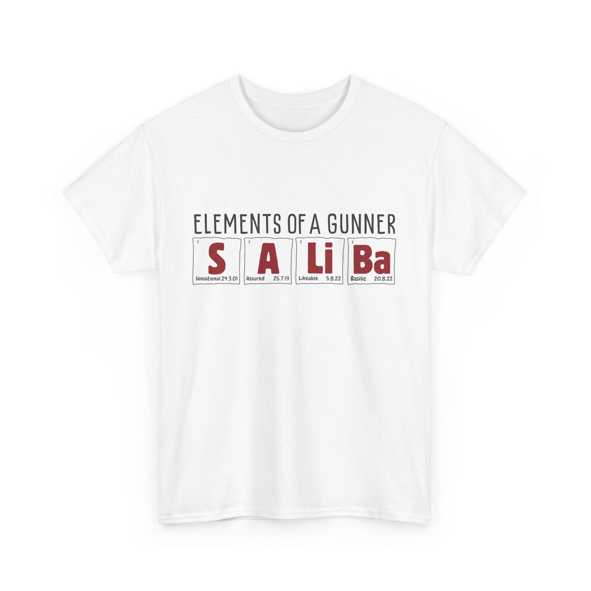 William Saliba | Science of Football | Arsenal Science | Periodic Table | Arsenal men | Arsenal men T-Shirt | Arsenal women | Arsenal women |  Arsenal Clothing | Gooner Fashion | Arsenal T-shirt | Arsenal Art | Gooner T-shirt | Gift for him | Gift for Her | Gift for Gooner | Present for Gooner