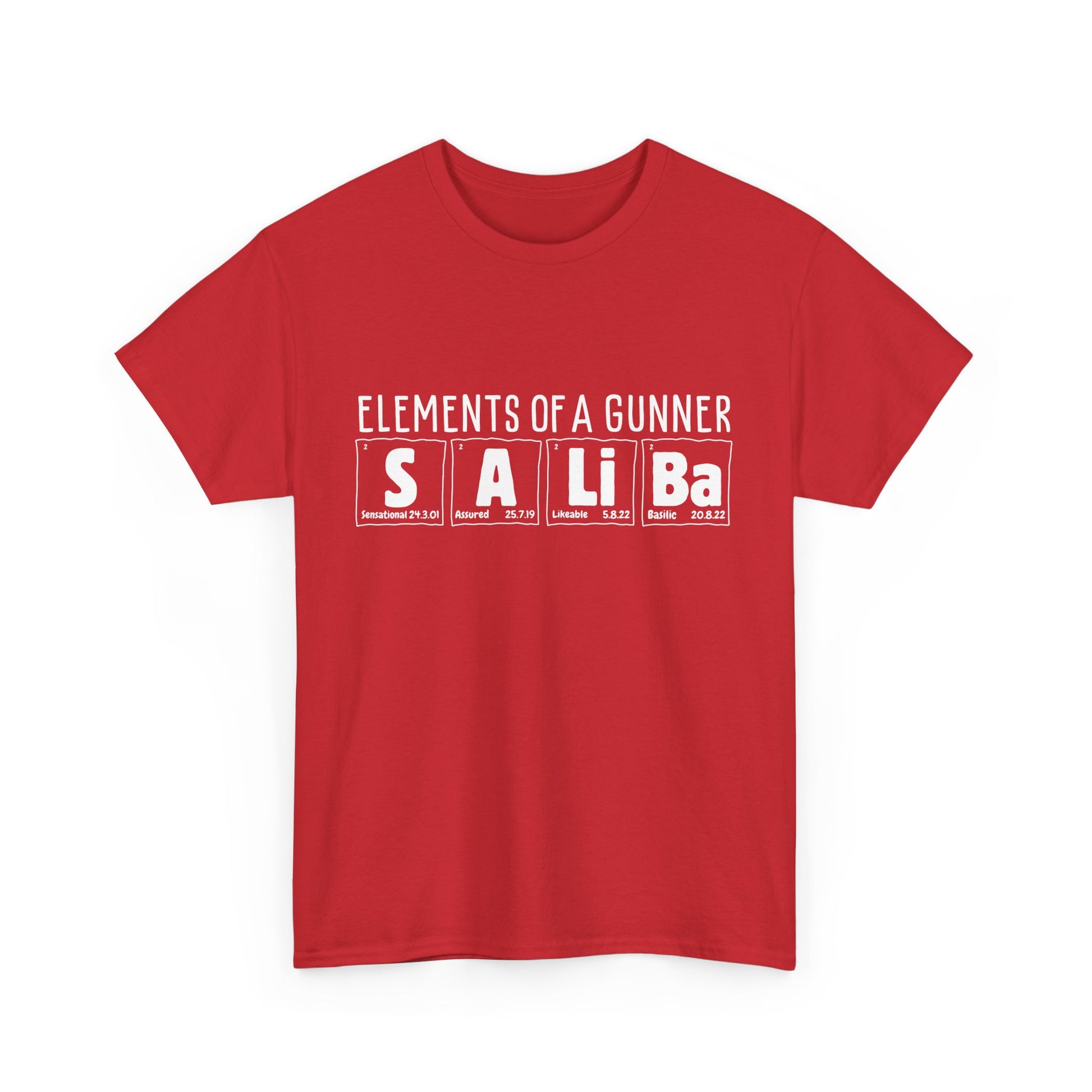 William Saliba | Science of Football | Arsenal Science | Periodic Table | Arsenal men | Arsenal men T-Shirt | Arsenal women | Arsenal women |  Arsenal Clothing | Gooner Fashion | Arsenal T-shirt | Arsenal Art | Gooner T-shirt | Gift for him | Gift for Her | Gift for Gooner | Present for Gooner